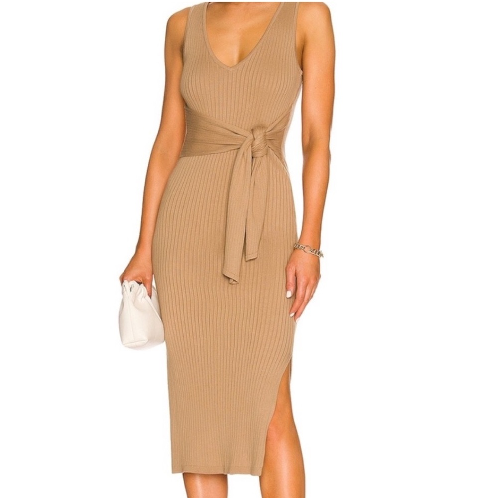 GOOD‎ AMERICAN Sweater Dress Womens Taupe Ribbed Sleeveless Bodycon Sz 3